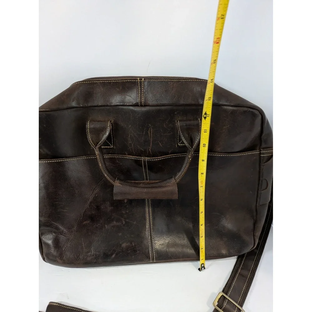 Mens Dark Brown Distressed Leather Briefcase Messenger Laptop Bag Brass Hardware